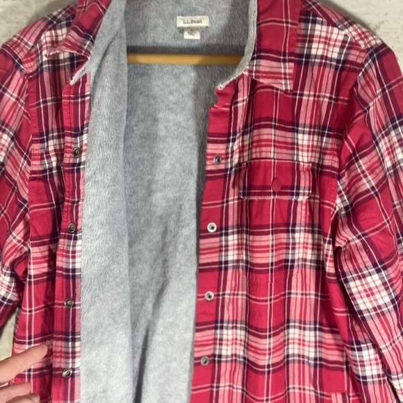 L.L. Bean Shacket Red/White Plaid Fleece Lined Shirt Jacket Size Medium - Picture 3 of 10